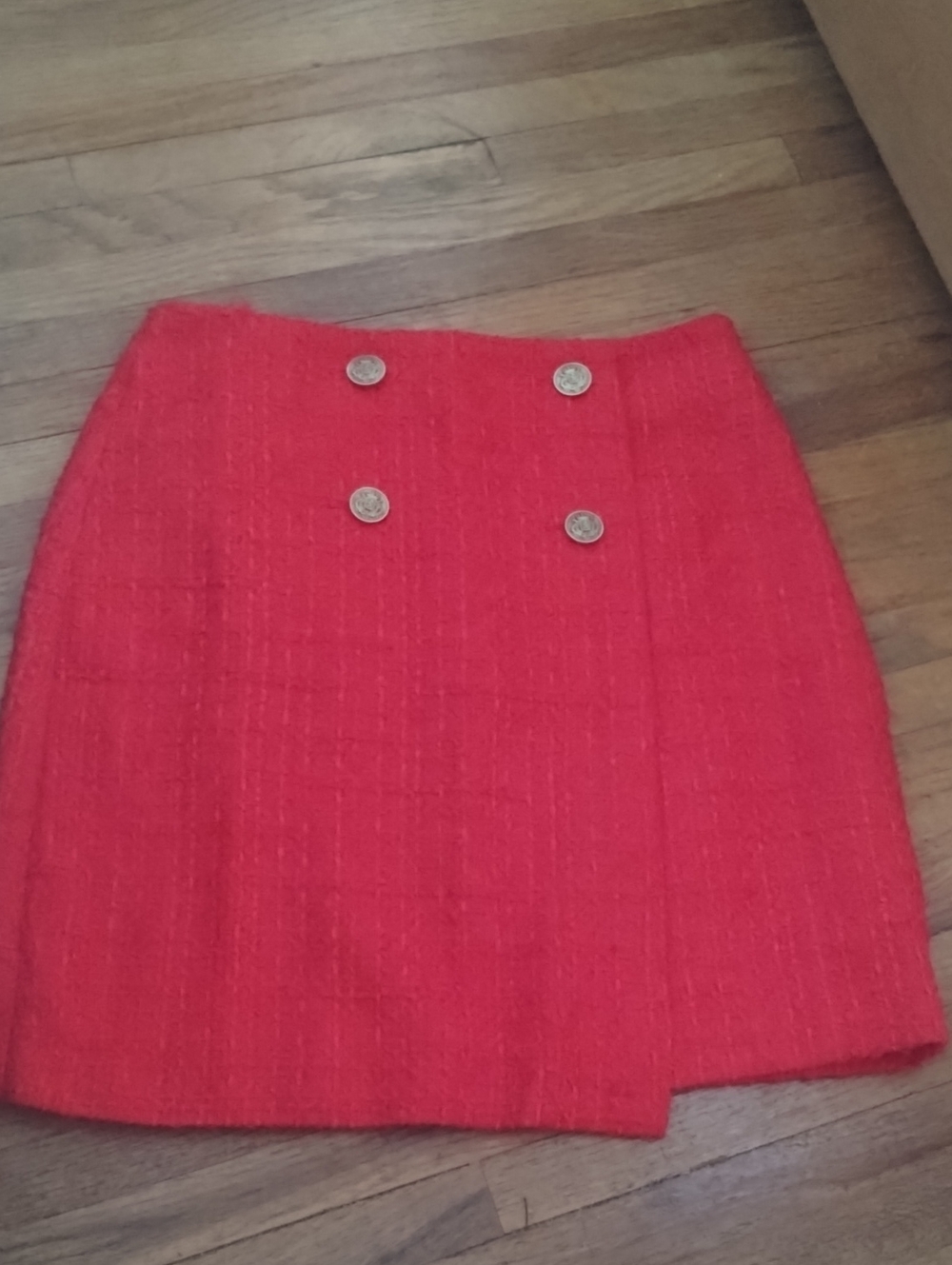 LOFT Red Double-Button Mini Skirt